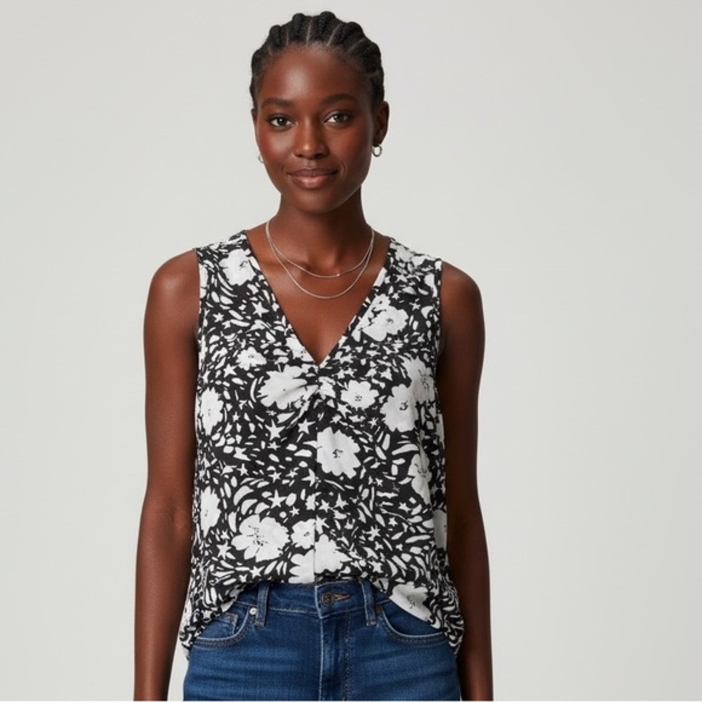 CAbi Black and White Floral Blouse Size L